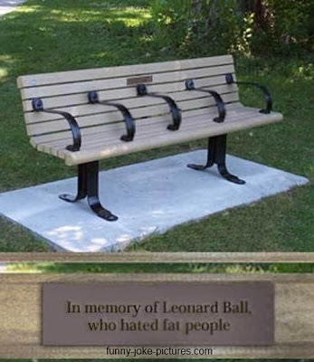 View joke - This bench has been assembled in memory of Leonard Ball, who hated fat people.