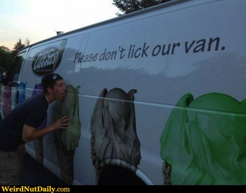 View joke - Please don't lick our van. Oh, come on!